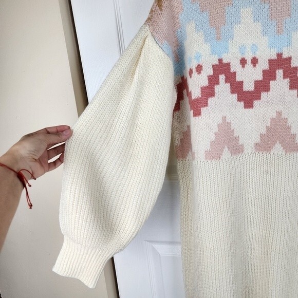 SO Turtleneck Knit Dress Sweater Ivory Pink Oversized Size M - Picture 12 of 15